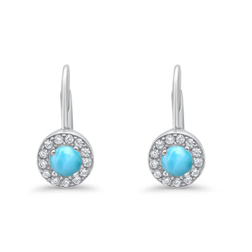 Dangling Earrings Halo Round Cut Simulated Larimar CZ 925 Sterling Silver